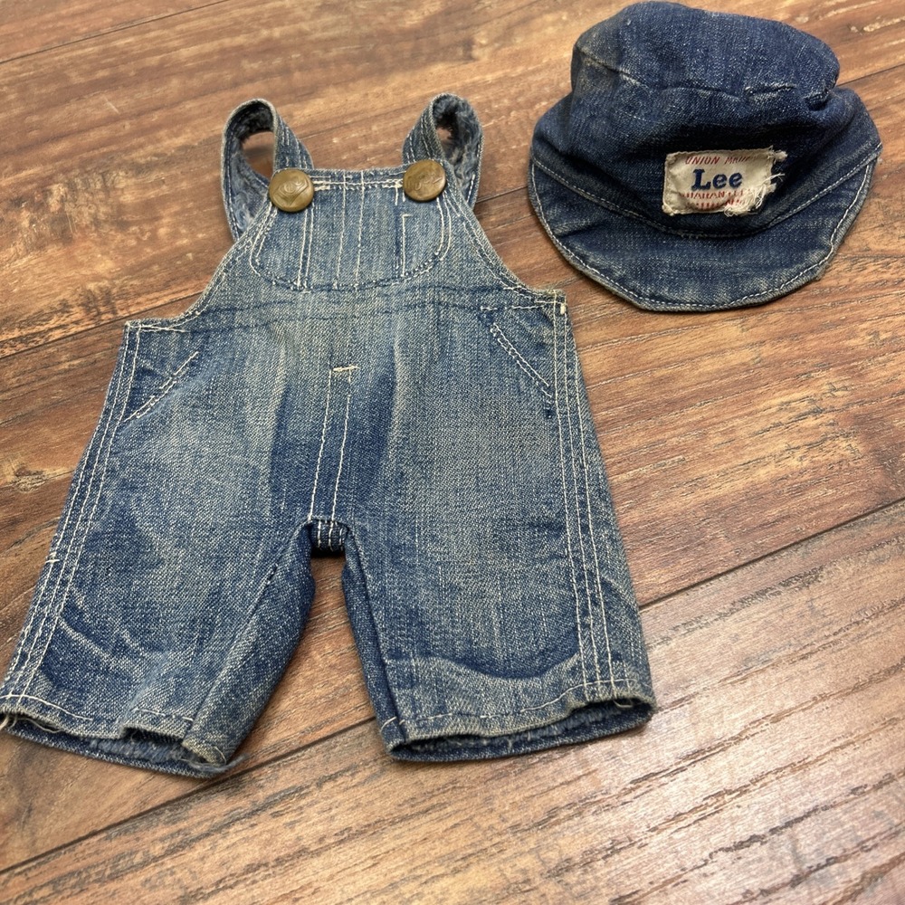 VTG Buddy Lee Doll Union Made‎ Guaranteed Shrunk Overalls Denim Cap Hat Outfit
